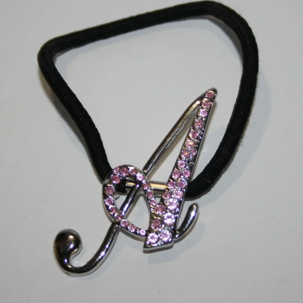 ✨ NWOT Silver & Pink Rhinestone “A” Hair Tie Monogram Style · Sparkly Accent ·